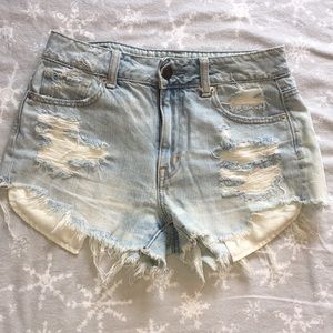 High waisted distressed denim shorts